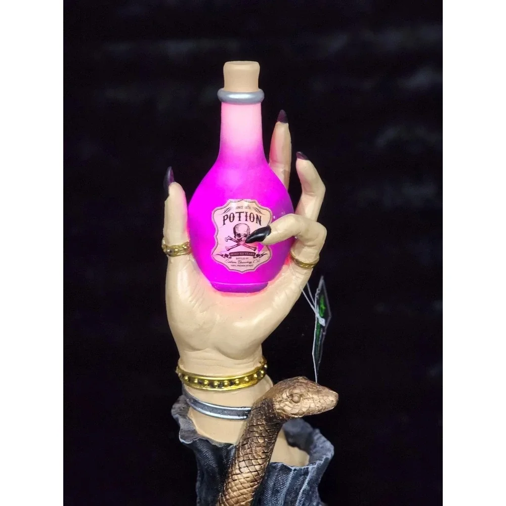Halloween Light Up LED Witch Hand Holding Purple Magic Potion Bottle Snake 18